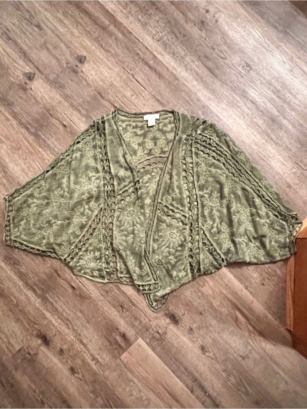 Olive Green Crochet-Trim Open Front Women's Sweater